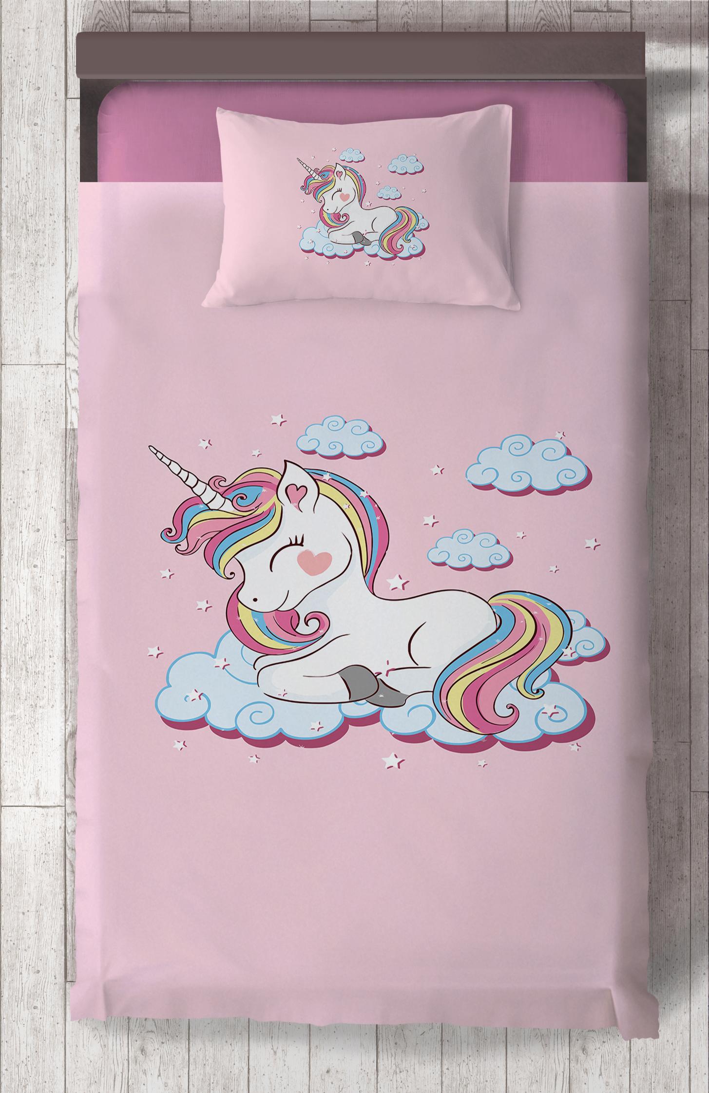 MEKTA%20HOME%20BEBEK%20VE%20ÇOCUK%20ODASI%20Bulutlu%20Unicorn%20Desenli%20Yatak%20Örtüsü