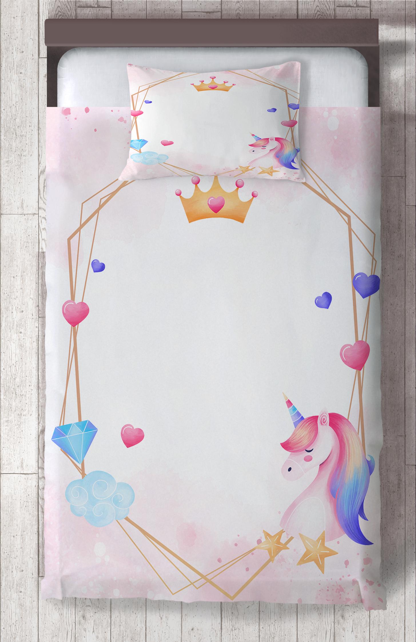 MEKTA%20HOME%20BEBEK%20VE%20ÇOCUK%20ODASI%20Unicorn%20ve%20Elmas%20Desenli%20Yatak%20Örtüsü