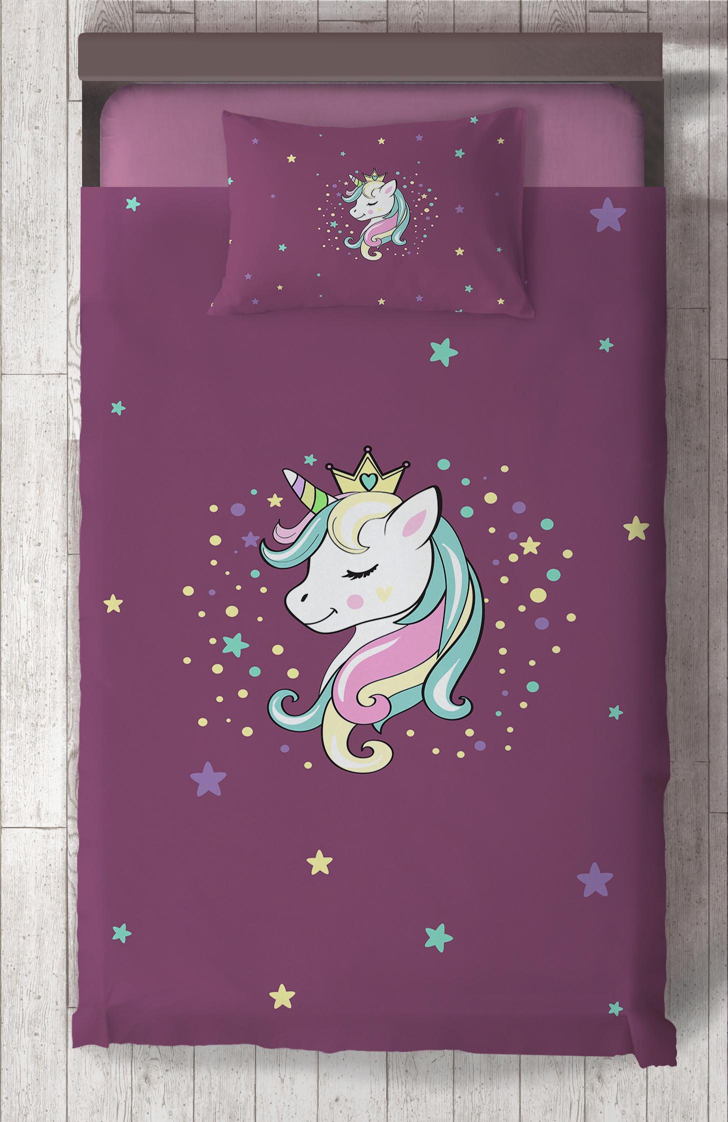 MEKTA%20HOME%20BEBEK%20VE%20ÇOCUK%20ODASI%20Renkli%20Unicorn%20Desenli%20Mor%20Yatak%20Örtüsü