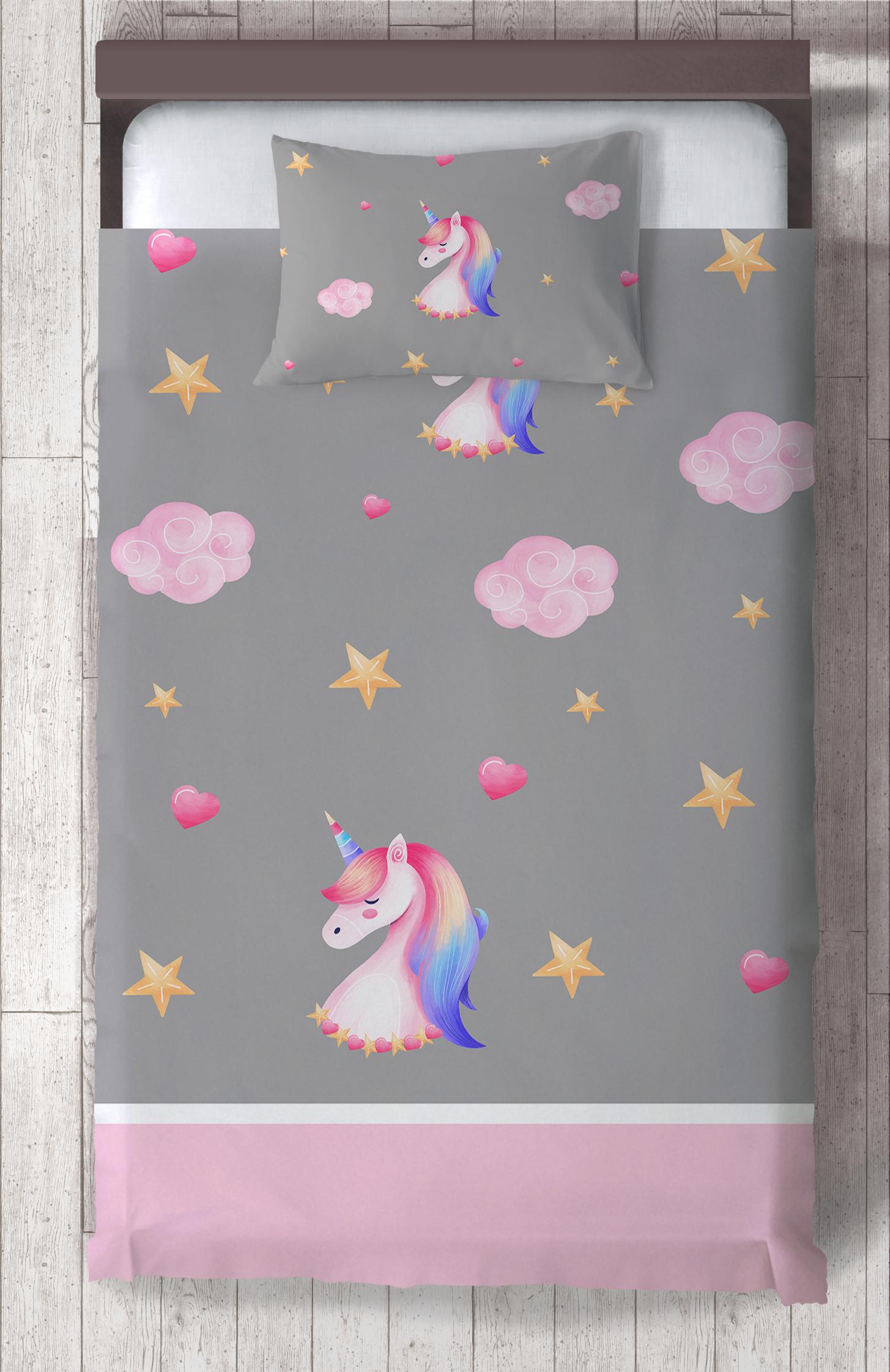 MEKTA%20HOME%20BEBEK%20VE%20ÇOCUK%20ODASI%20Unicorn%20ve%20Seksek%20Desenli%20Yatak%20Örtüsü