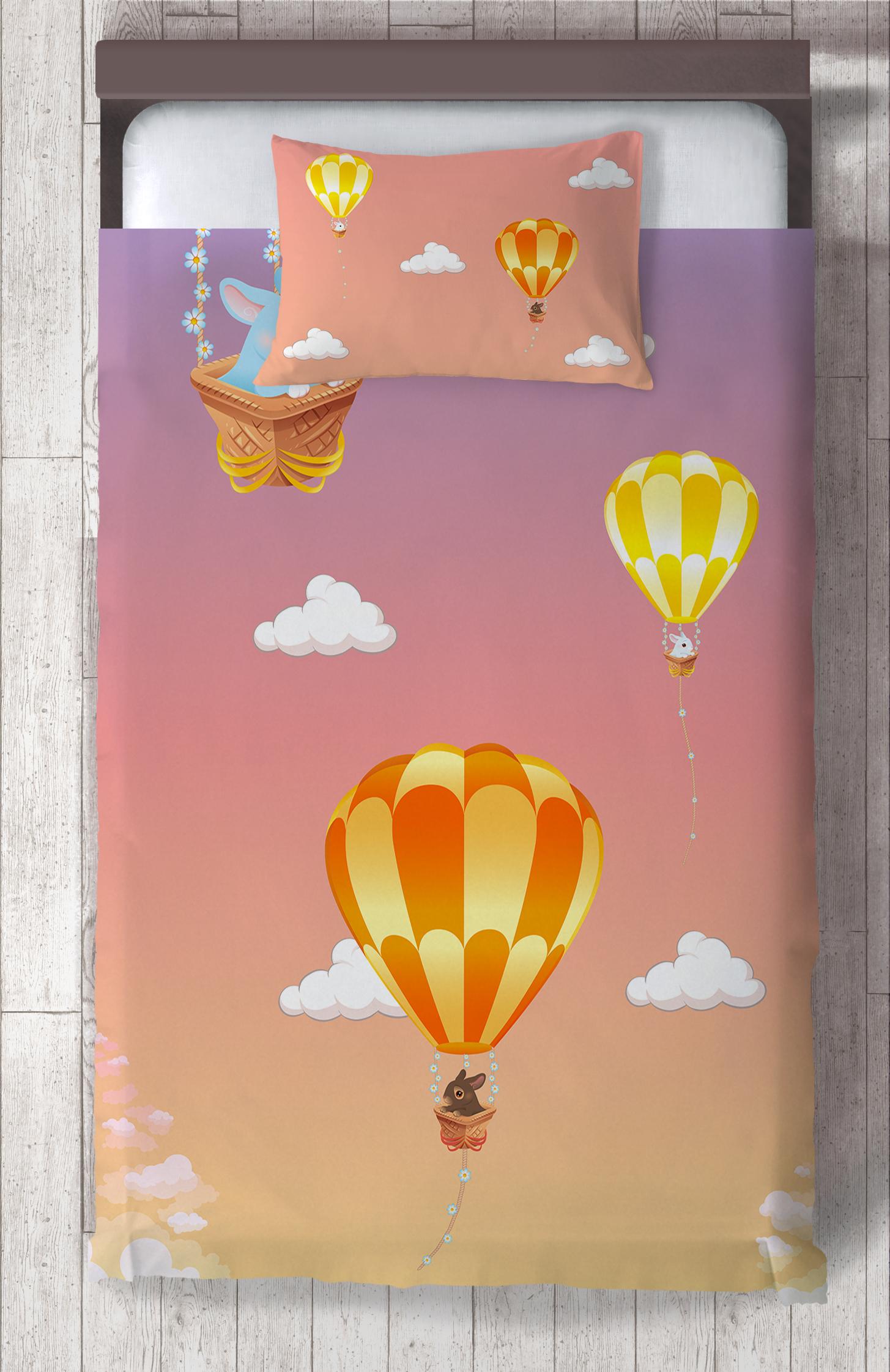 MEKTA%20HOME%20BEBEK%20VE%20ÇOCUK%20ODASI%20Balon%20ve%20Tavşan%20Desenli%20Yatak%20Örtüsü