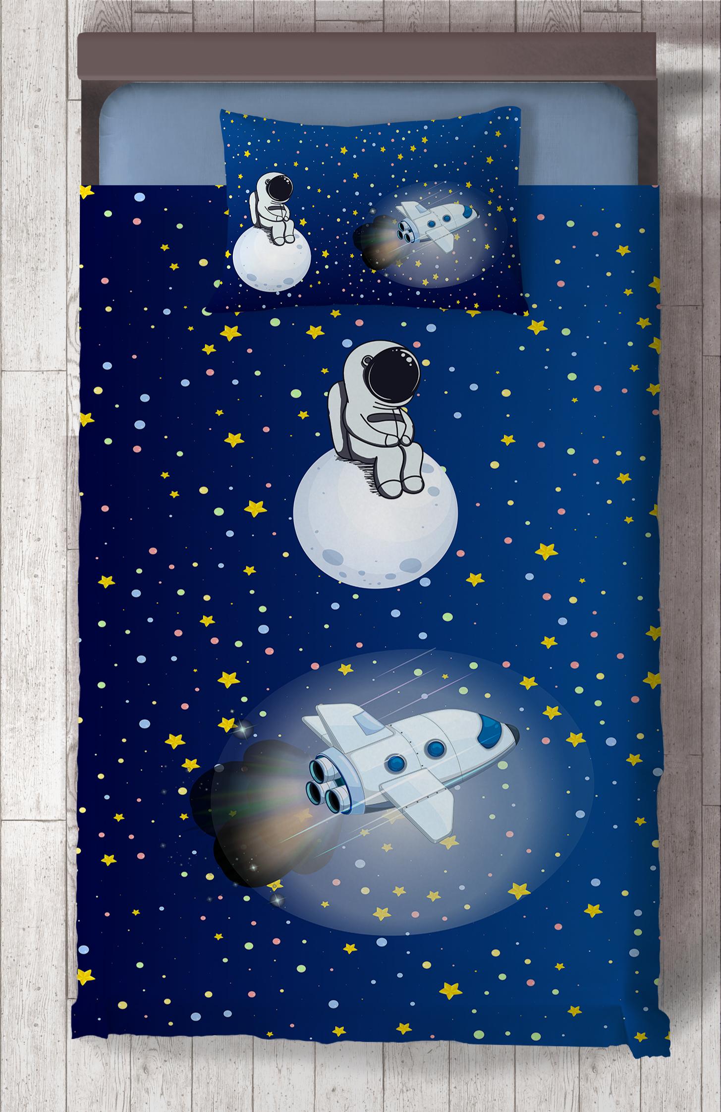 MEKTA%20HOME%20BEBEK%20VE%20ÇOCUK%20ODASI%20Astronot%20ve%20Spacex%20Desenli%20Yatak%20Örtüsü