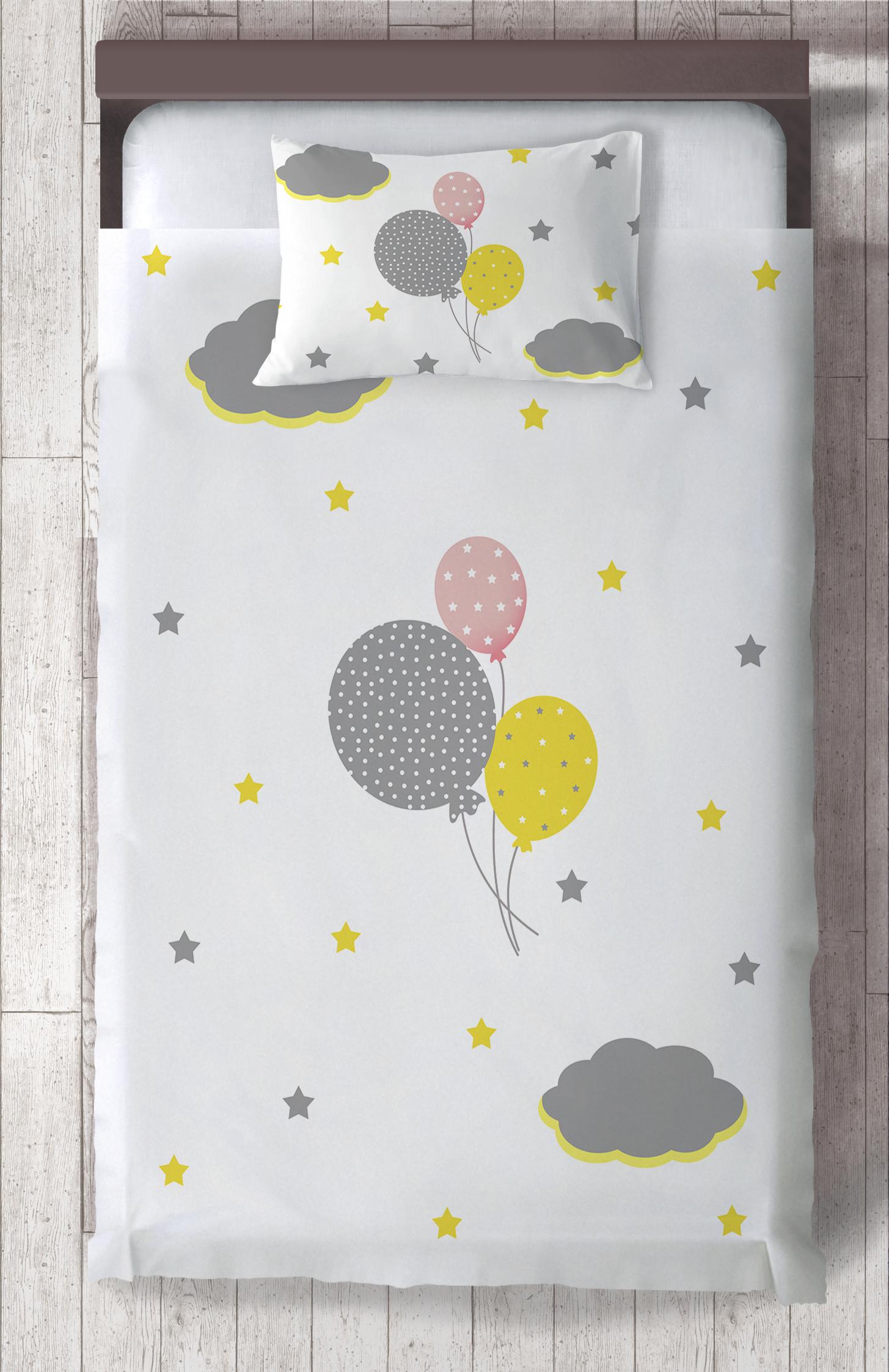 MEKTA%20HOME%20BEBEK%20VE%20ÇOCUK%20ODASI%20Üç%20Renkli%20Balon%20Desenli%20Yatak%20Örtüsü