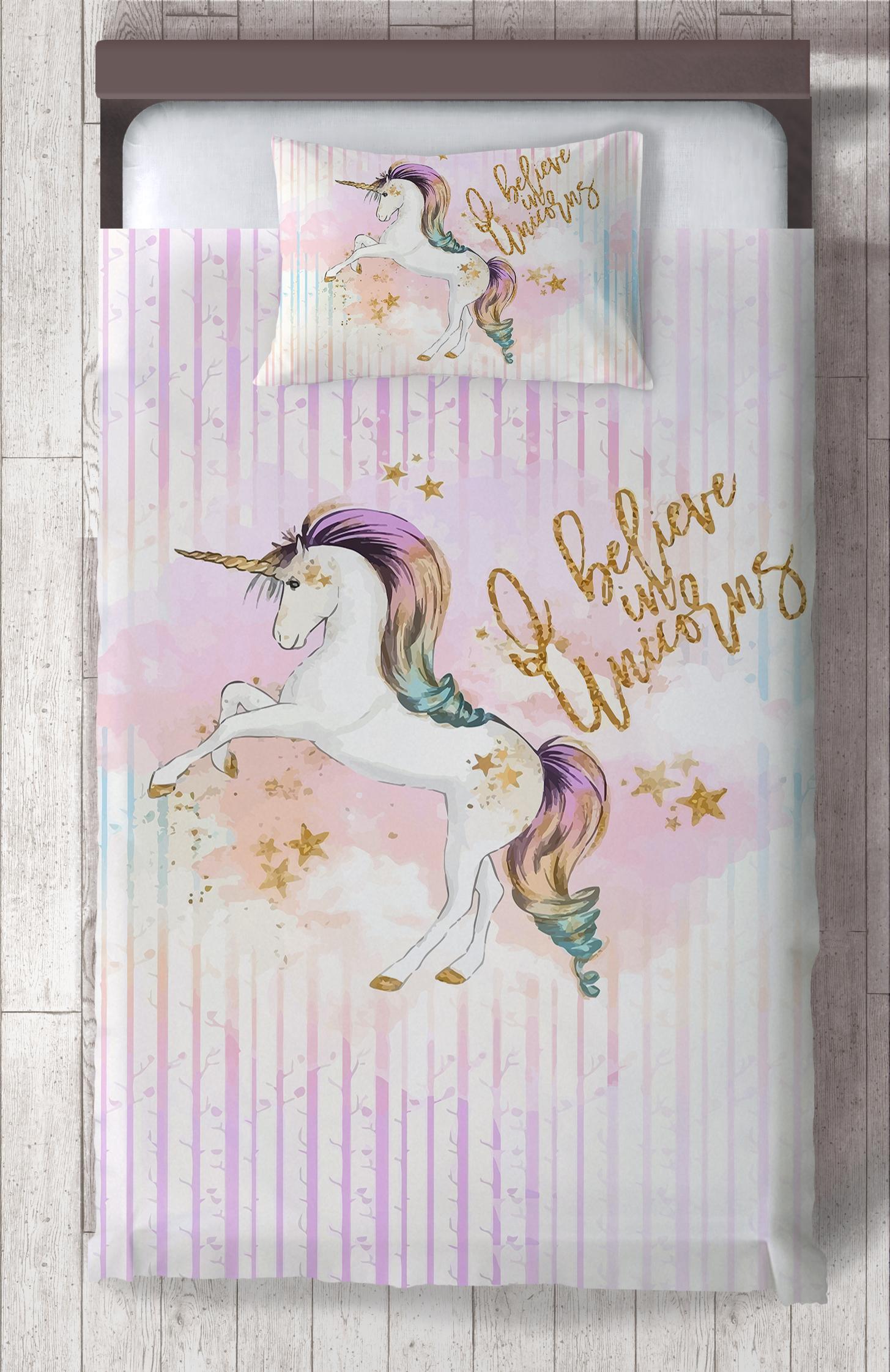 MEKTA%20HOME%20BEBEK%20VE%20ÇOCUK%20ODASI%20Yıldızlı%20Unicorn%20Desenli%20Yatak%20Örtüsü