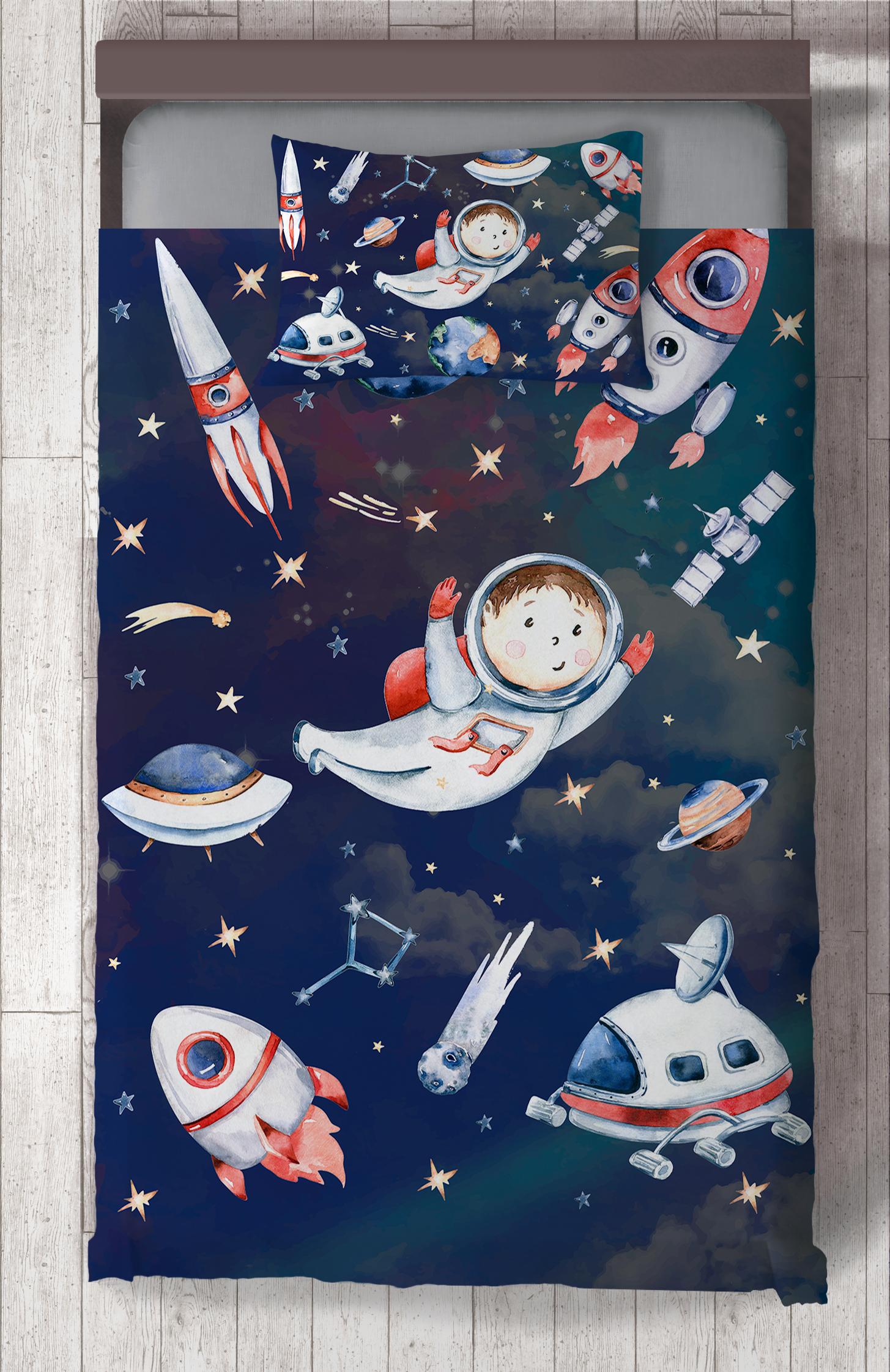 MEKTA%20HOME%20BEBEK%20VE%20ÇOCUK%20ODASI%20Uzaylı%20Astronot%20Desenli%20Yatak%20Örtüsü