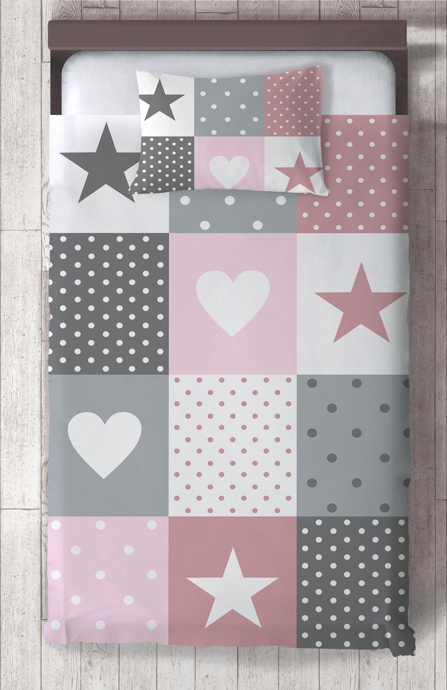 MEKTA%20HOME%20BEBEK%20VE%20ÇOCUK%20ODASI%20Soft%20Yıldız%20ve%20Kalp%20Desenli%20Yatak%20Örtüsü