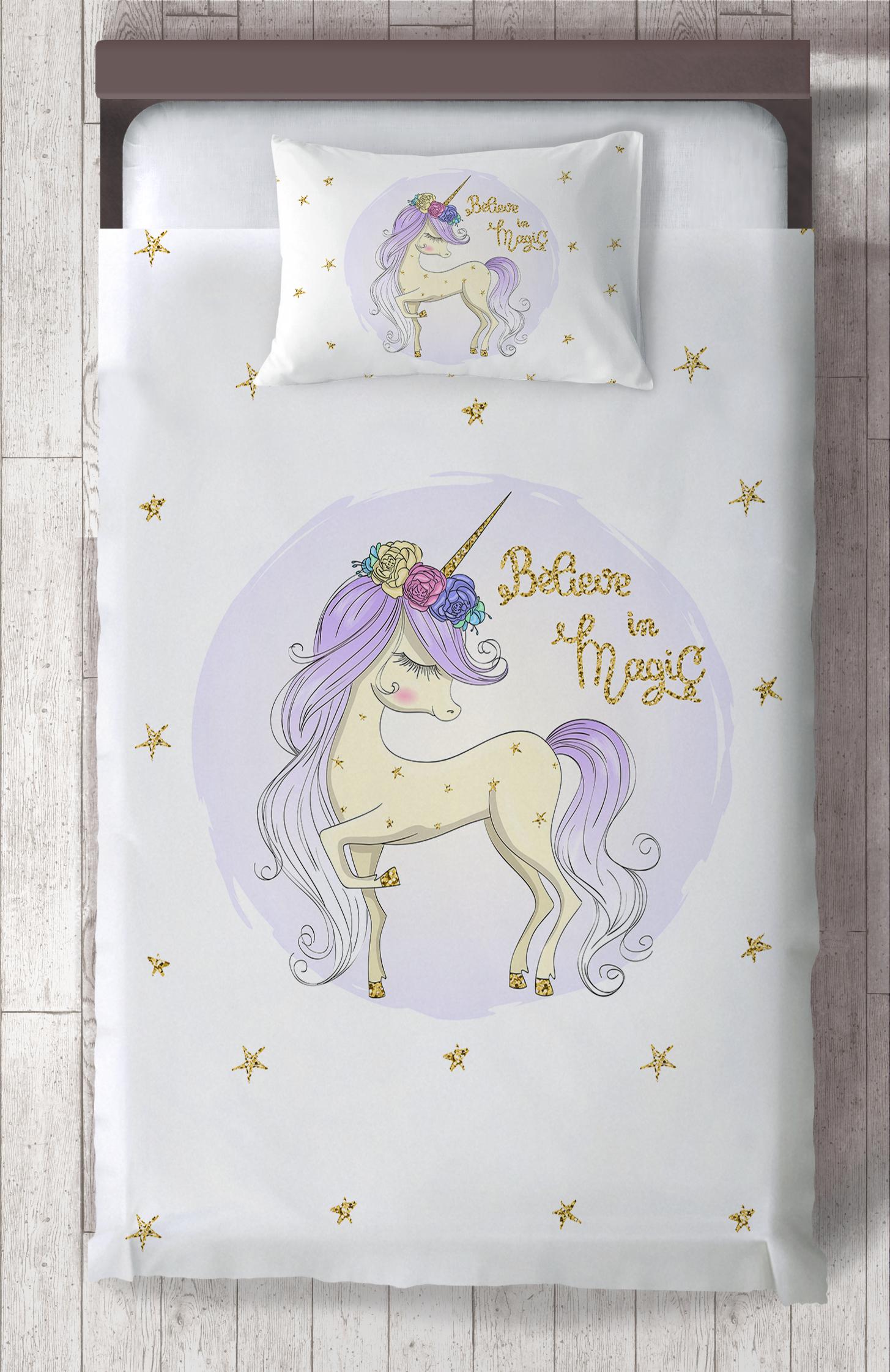 MEKTA%20HOME%20BEBEK%20VE%20ÇOCUK%20ODASI%20Yıldızlı%20Mavi%20Unicorn%20Desenli%20Yatak%20Örtüsü