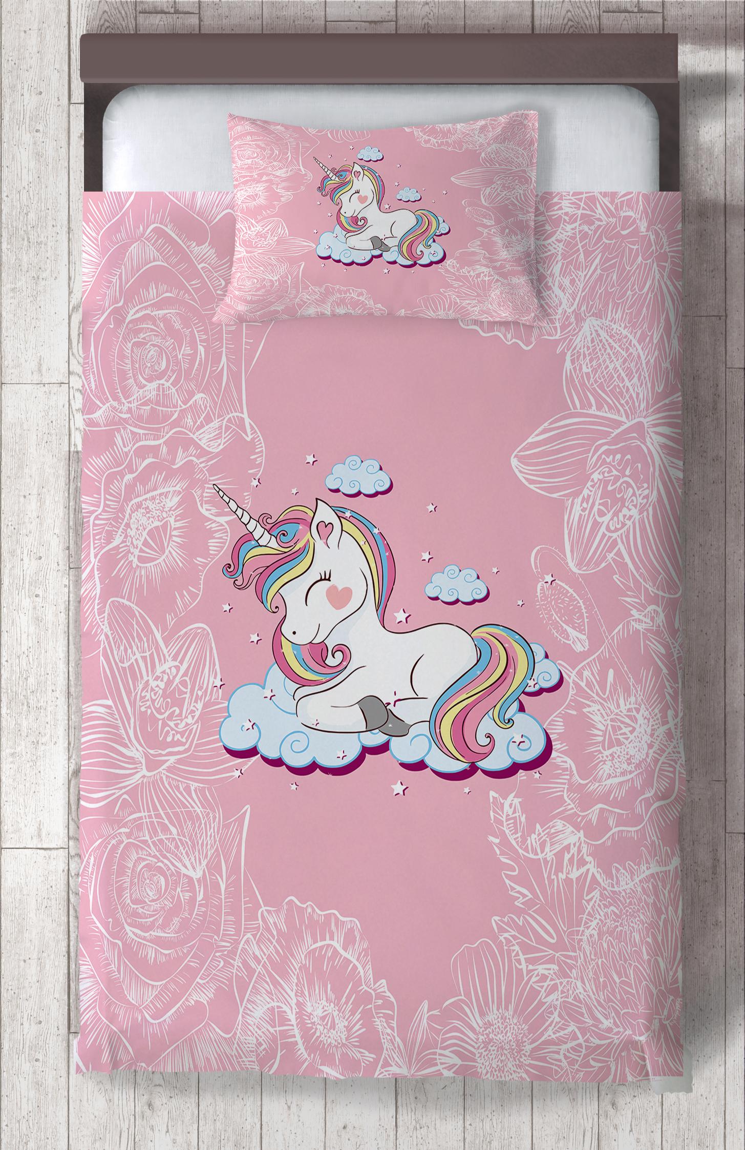 MEKTA%20HOME%20BEBEK%20VE%20ÇOCUK%20ODASI%20Unicorn%20ve%20Seksek%20Desenli%20Yatak%20Örtüsü